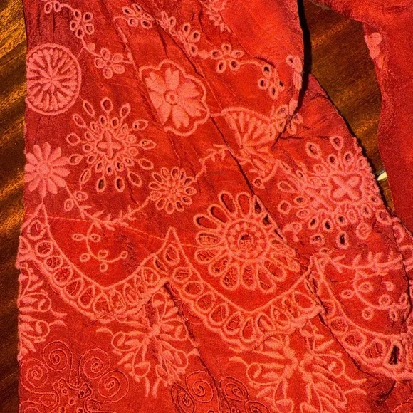 Johnny Was embroidered wrap cardigan jacket Kimono Asymmetrical Top Small Maroon